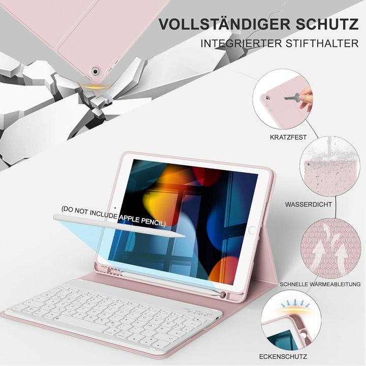 Tastatur Hülle für iPad 10.2 Zoll (9/8/ 7 Generation - 2021/2020/2019), Schutzhülle mit TPU Rückscha