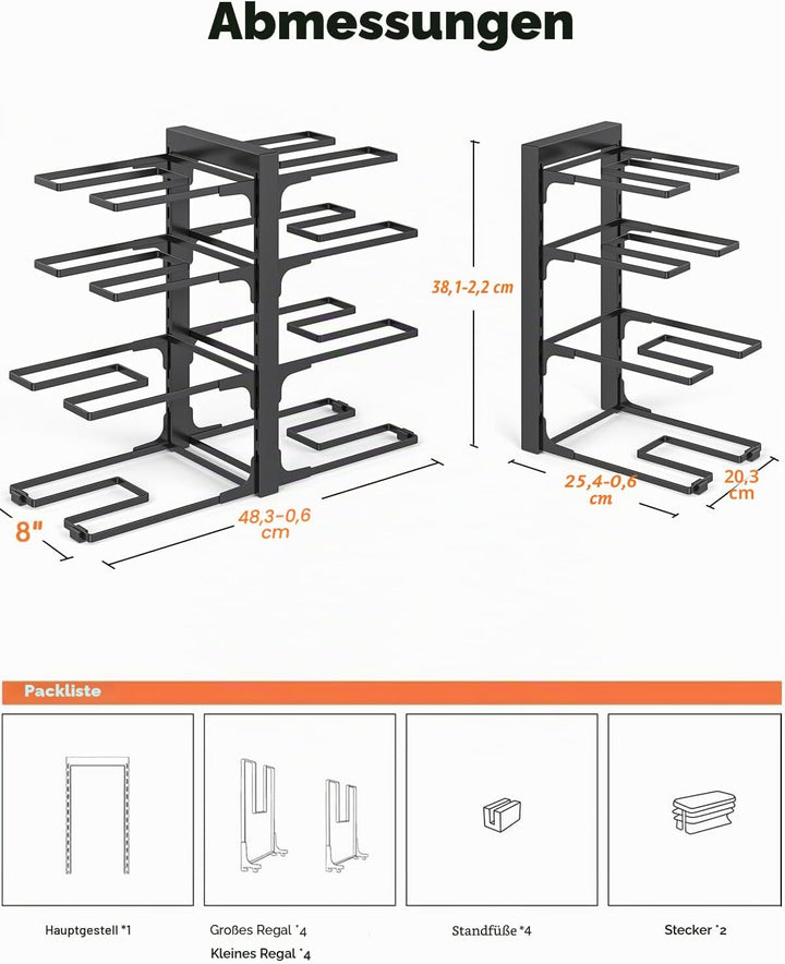 MUDEELA Topf- und Pfannen-Organizer – 8-fach verstellbar (Höhe 40 cm), robust & schwarz | Profession