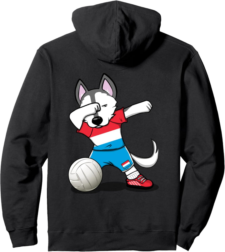 Lustiger Dabbing Husky Hund Luxemburger Volleyball - Flagge Pullover Hoodie