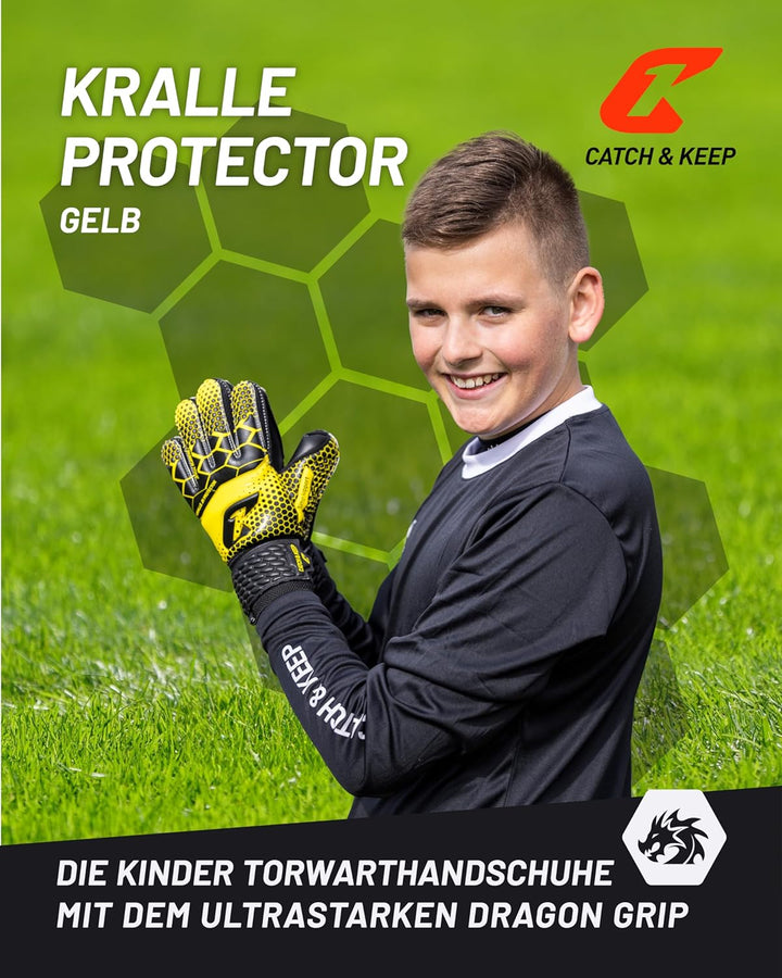 CATCH & KEEP® Protector – Fingerschutz Kinder Torwarthandschuhe - Premium Torhüterhandschuhe für Kin