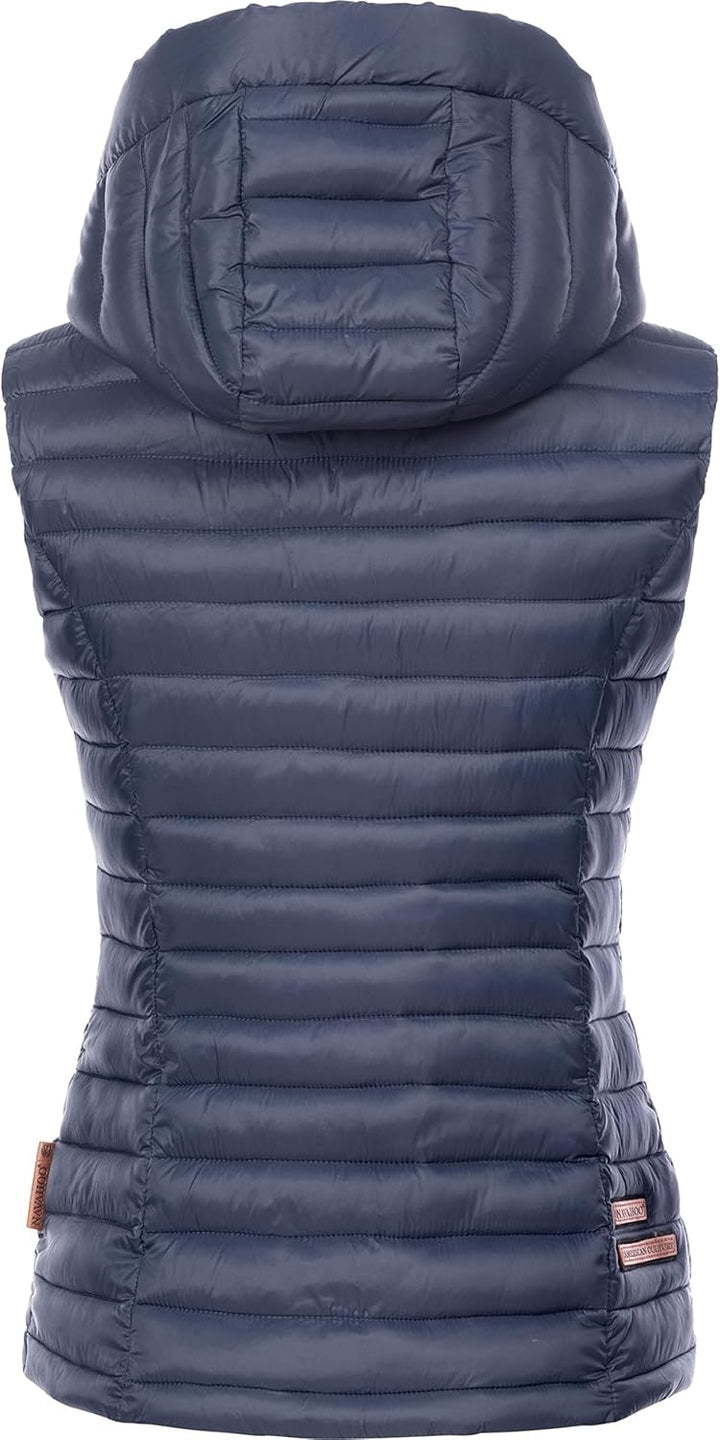 Navahoo Damen Übergangsjacke leichte Steppweste mit Abnehmbarer Kapuze Shadaa XS-3XL, XS Navy