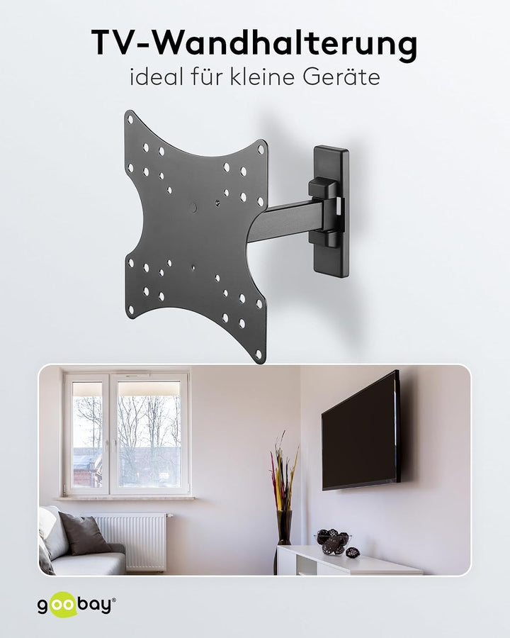 goobay TV-Wandhalterung – 23 bis 42 Zoll, voll bewegliche neig- und schwenkbare Monitorhalterung, 20