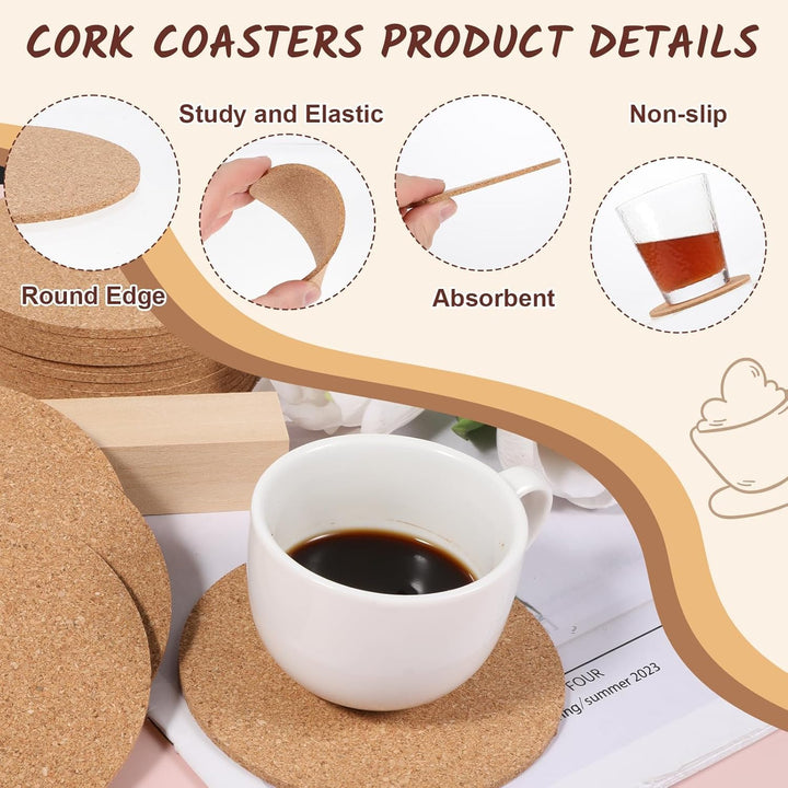 Untersetzer aus natürlichem Kork, Holz, Getränkeuntersetzer, Tee-, Kaffee-, Tassen-Matte, saugfähig,