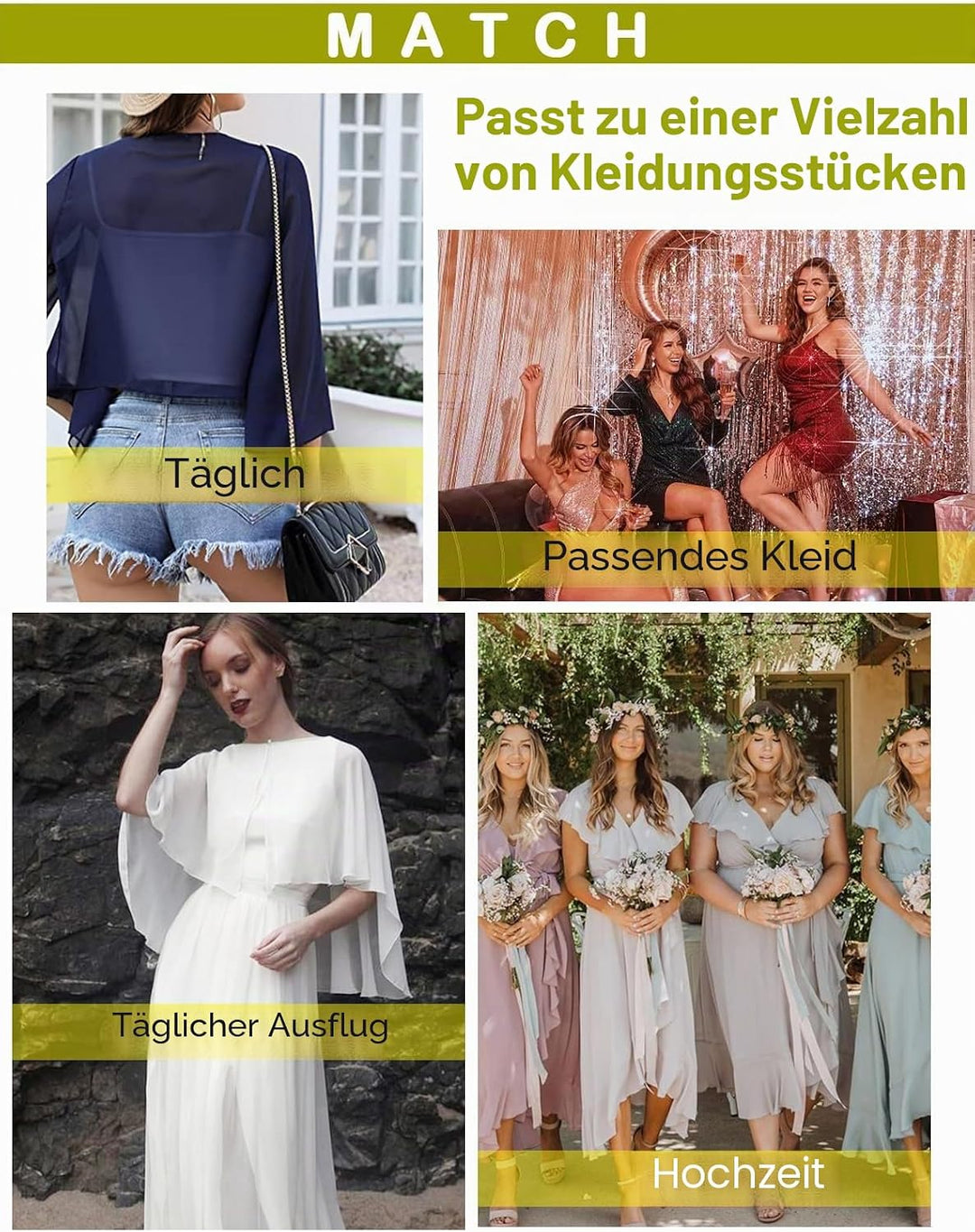 BEAUTELICATE Chiffon Stola Damen Festlich Chiffon Schal Cape Bolero Strickjacke für Hochzeit Braut A