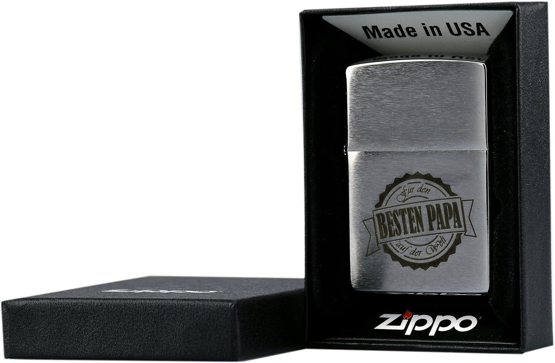 Zippo mit Gravur Bester Papa der Welt auf Chrome Brushed Benzinfeuerzeug - Geschenk - Vater - Vatert
