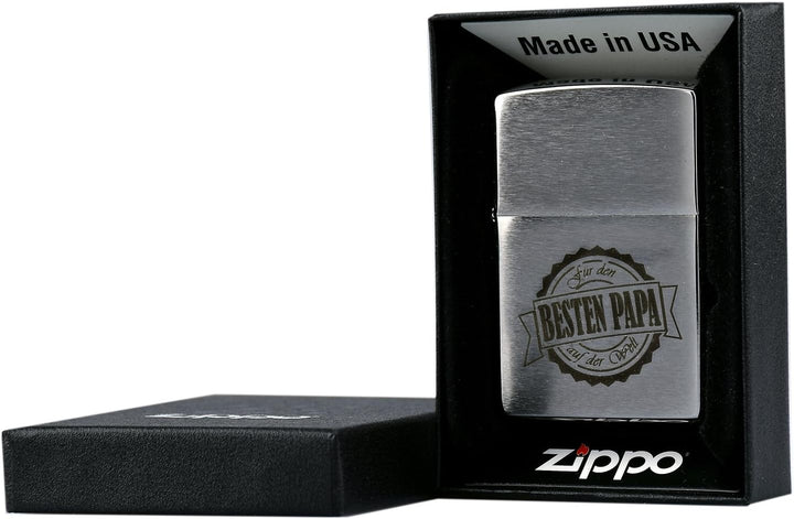 Zippo mit Gravur Bester Papa der Welt auf Chrome Brushed Benzinfeuerzeug - Geschenk - Vater - Vatert