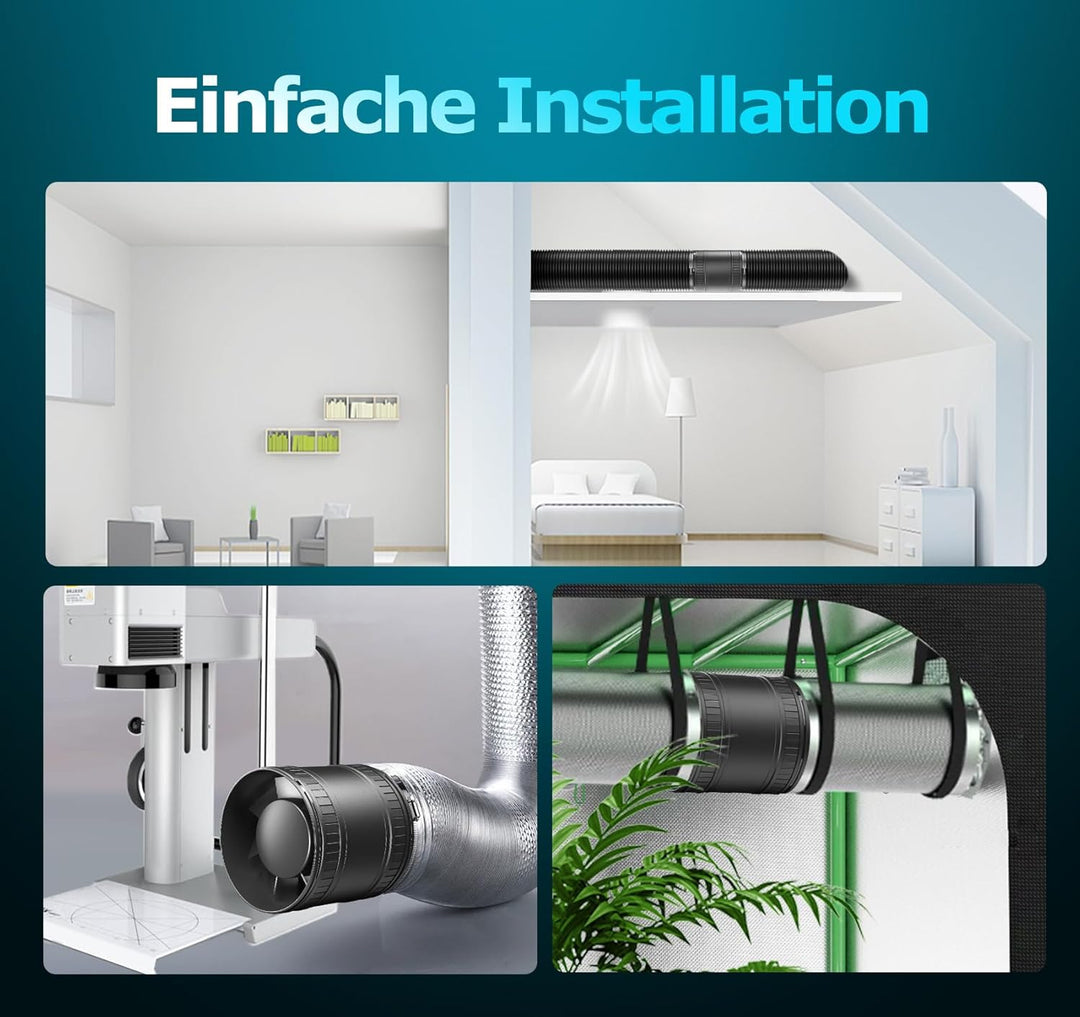 Rohrventilator 100 mm Regelbare Geschwindigkeit, 80-310 m³/h Rauchabzug Ventilator, Rohrlüfter Leise