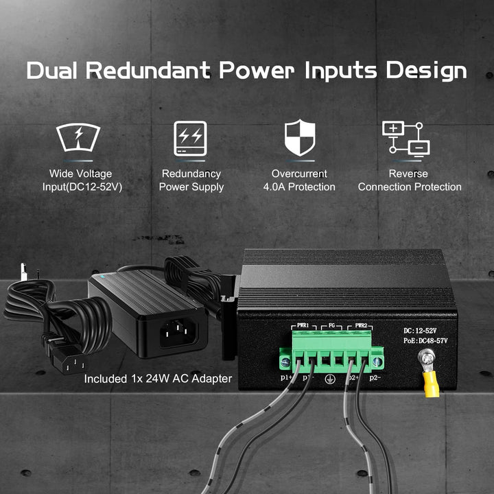 Binardat 5 Port Gigabit Din Rail Industrial Ethernet Switch, 4 Ports and 1 Uplink 10/100/1000Mbps, F