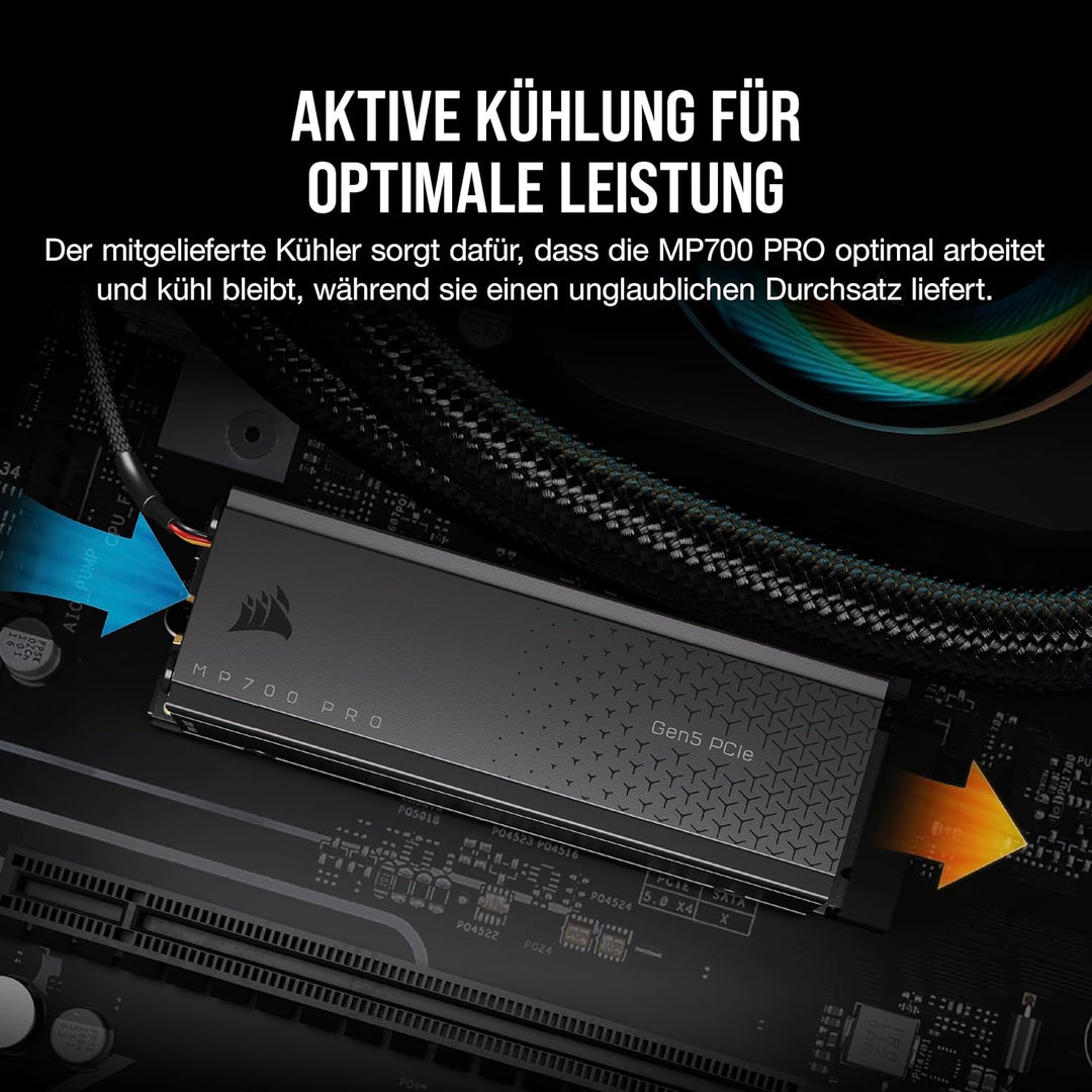 Corsair MP700 PRO Mit Luftkühler 2TB M.2 PCIe Gen5 x4 NVMe 2.0 SSD - M.2 2280 - Bis zu 12.400MB/sec