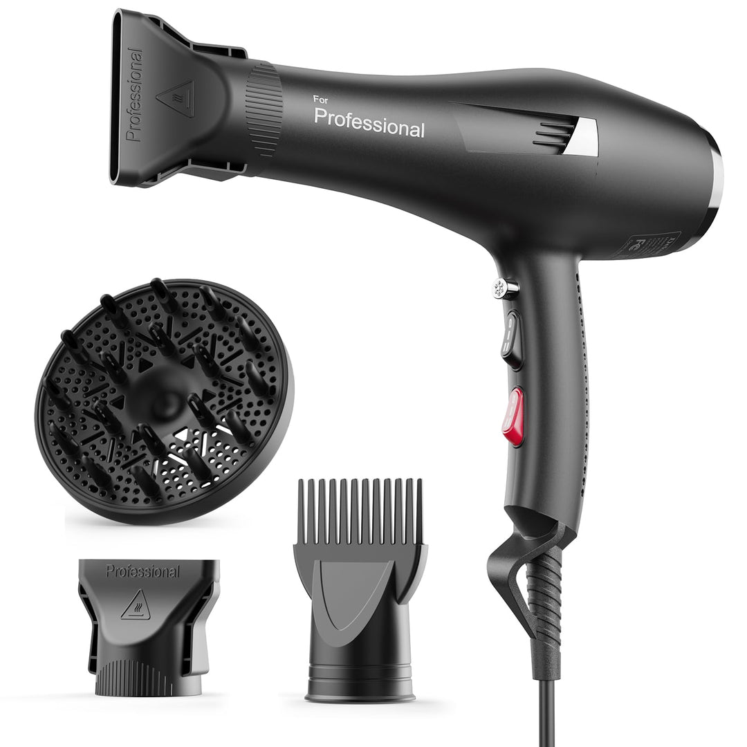 Dekuri Föhn Ionen, Profi Fön Haartrockner Hair Dryer Haarföhn mit 1 Diffusor 2 Stylingdüse, 3 Heiz u