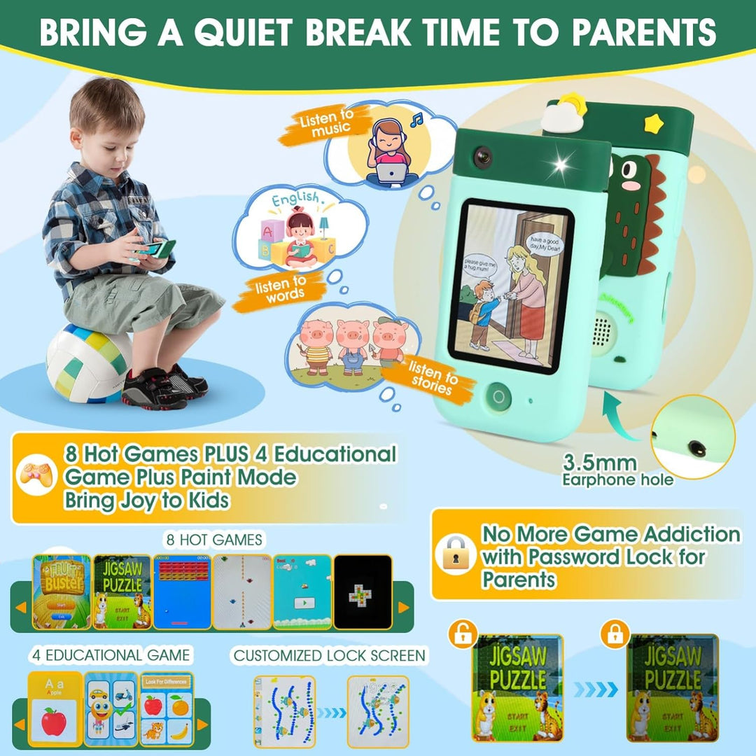 Kinderkamera Spielzeug mit 180° Drehobjektiv, Kinder Handy Smartphone mit 2.8 inch Touchscreen & Sil