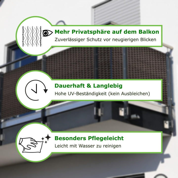 workingHOUSE Terrassen Balkonbespannung 90 cm Höhe - Sichtschutz aus Polyrattan, Sichtschutzstreifen