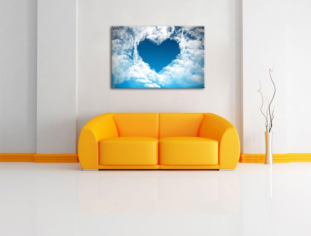 Pixxprint Romantisches Herz in den Wolken als Leinwandbild/Grösse: 100x70 cm/Wandbild/Kunstdruck/fer