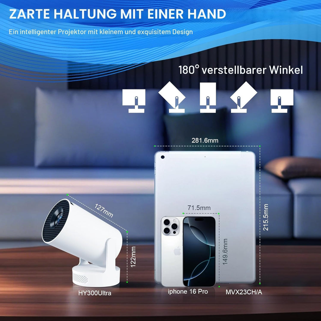 Mini Projektor 4K Beamer Tragbarer Minibeamer 2.4/5G Dual WiFi6 Android 11 1080P Full HD unterstützt