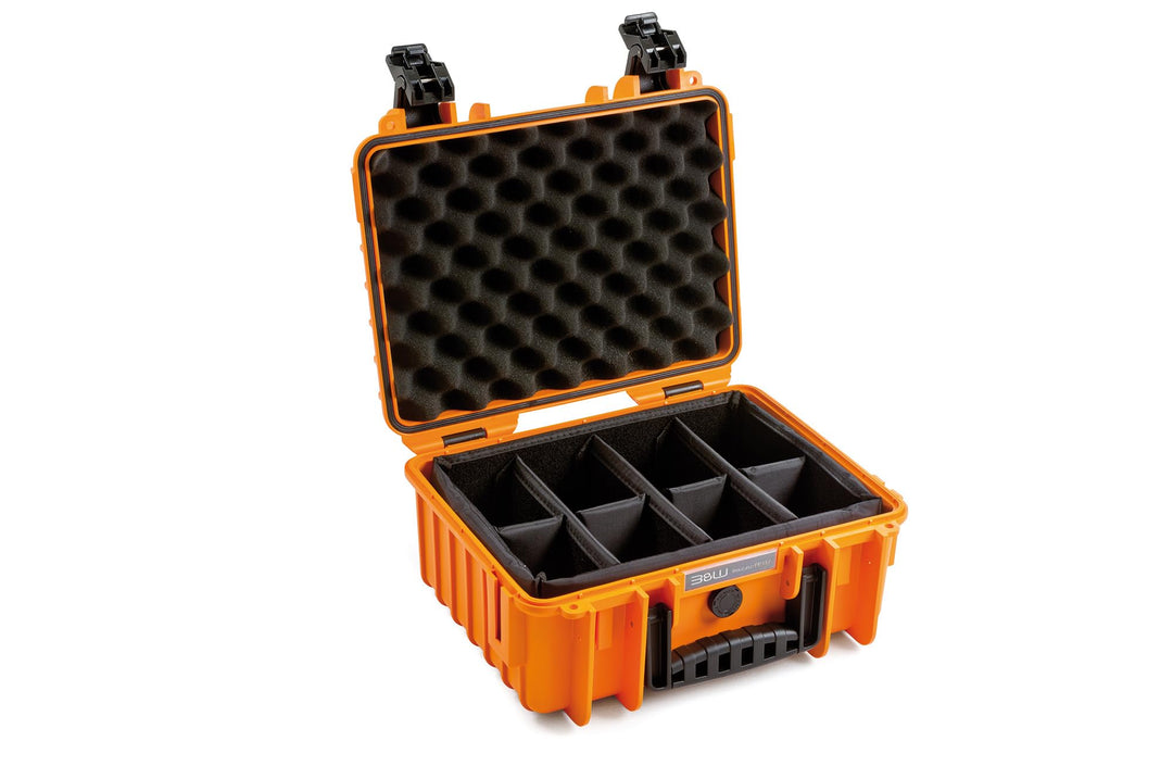 B&W International Mehrzweckkoffer Outdoor Typ 3000 (PP.117) Orange - mit variabler Facheinteilung -