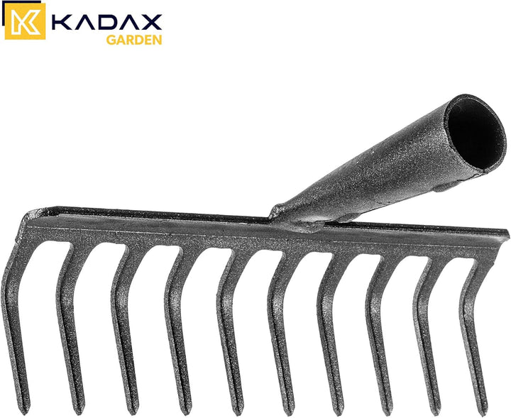 KADAX Gartenharke ohne Stiel, Gartenrechen aus Stahl, Rasenrechen für Gartenpflege, Robuste Rasenhar