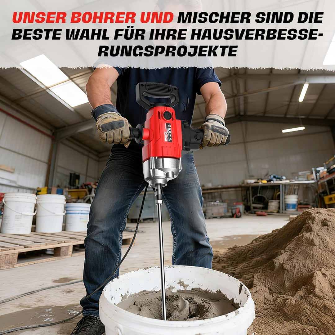 Neu 2-in-1 Bohren Rührwerk Set IMAYCC 2500W Elektrischer Tragbarer Betonmischer 20A für Bohren und M