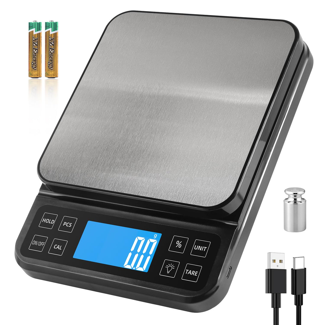 BOMATA 0.1g/5kg Grosse Digitale Küchenwaage, Hochpräzise Bäckereiwaage mit% Prozentfunktion. USB auf