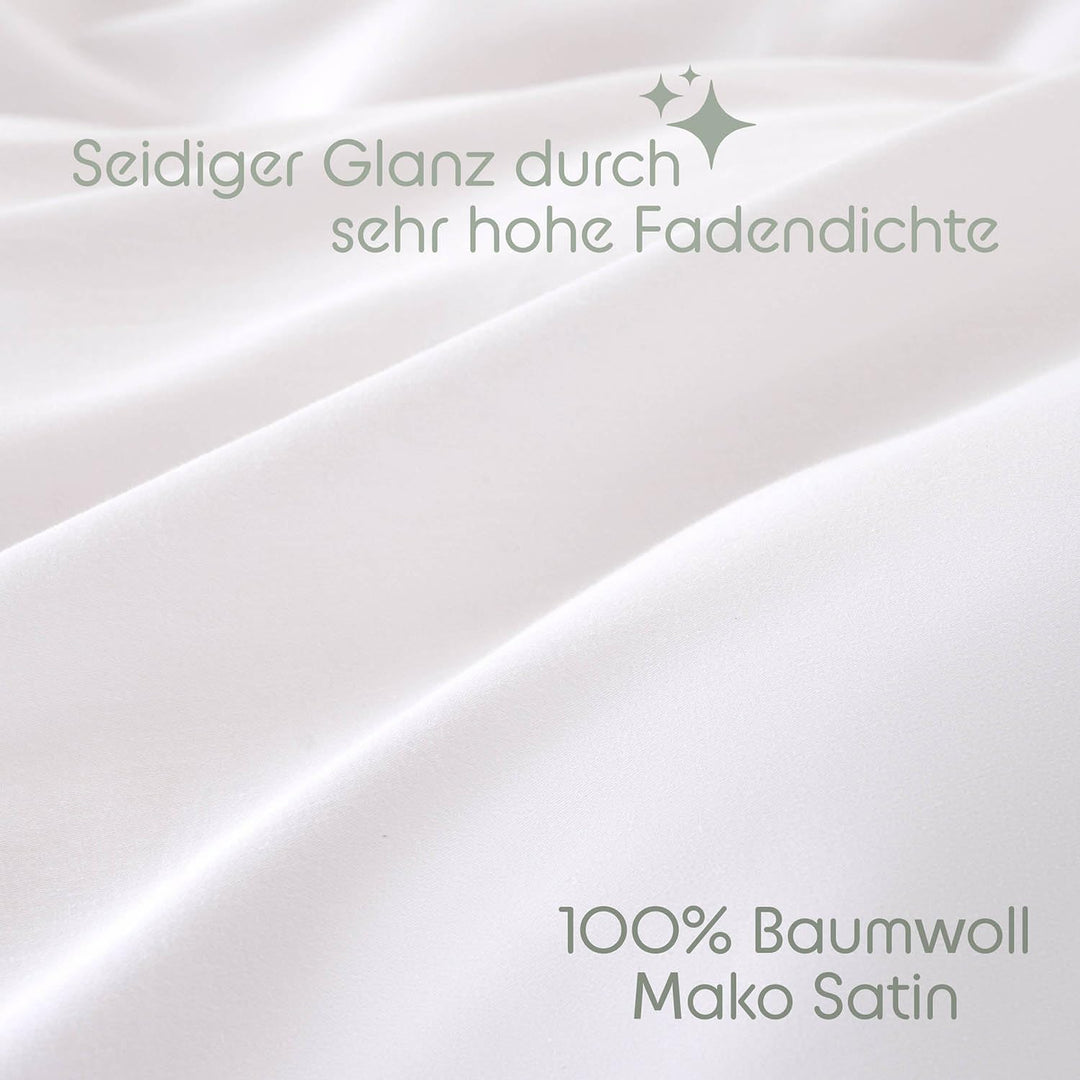 Blumtal Mako Satin Kissenbezug 40 x 80 Baumwolle Weiss - 2er Set Kissenbezüge aus 100% Baumwolle - e