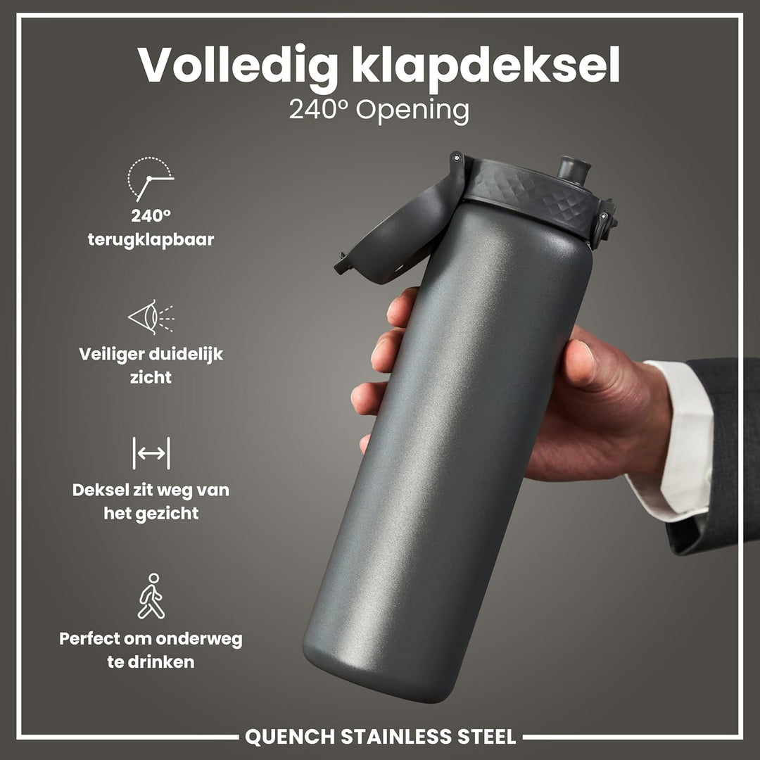 Ion8 1 Liter Edelstahl Trinkflasche, Auslaufsicher, Einhandöffnung, Sichere Verriegelung, Spülmaschi