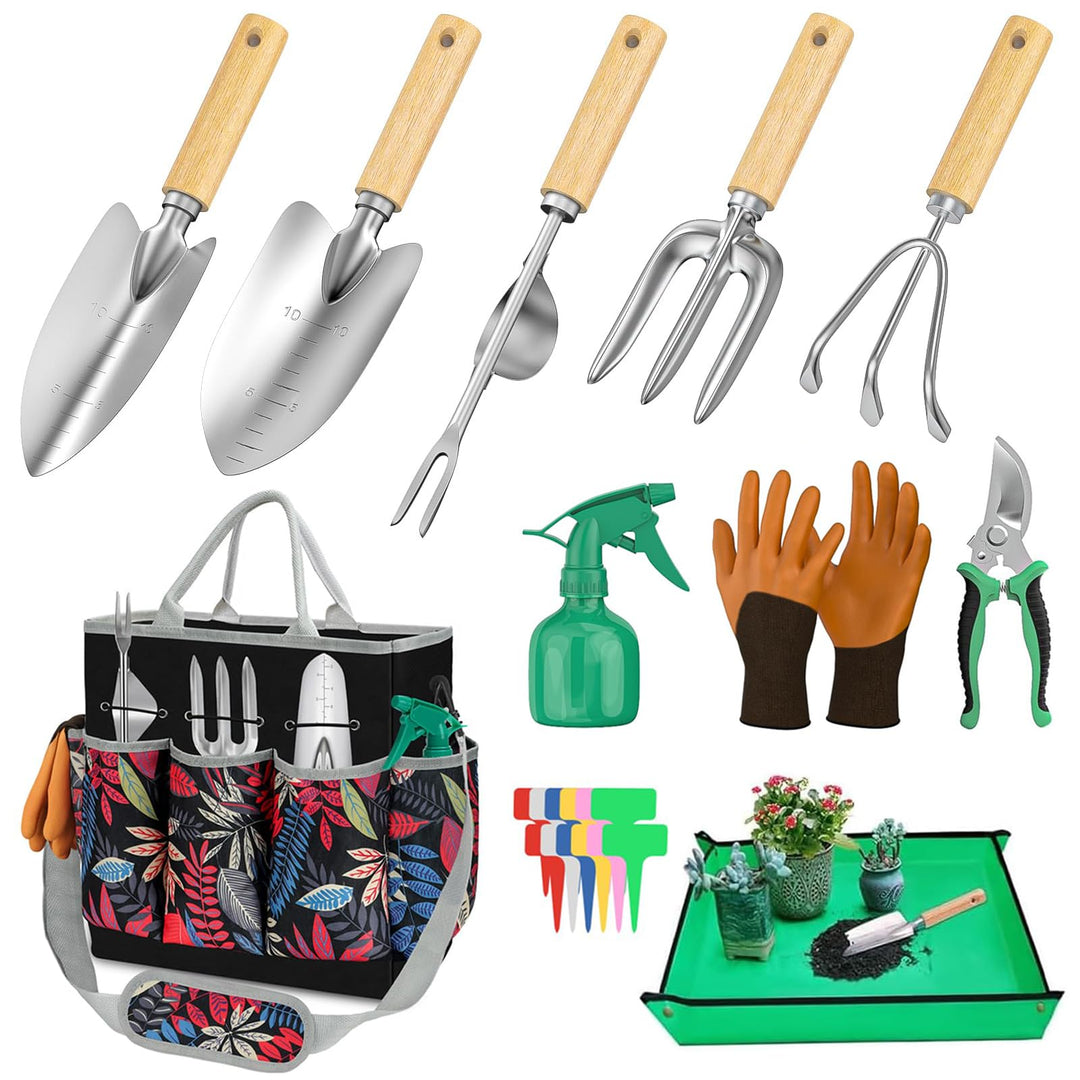 Gartenwerkzeug Set 12 teilig Edelstahl – Robustes Gartengeräte Set mit ergonomischen Griffen, Garten