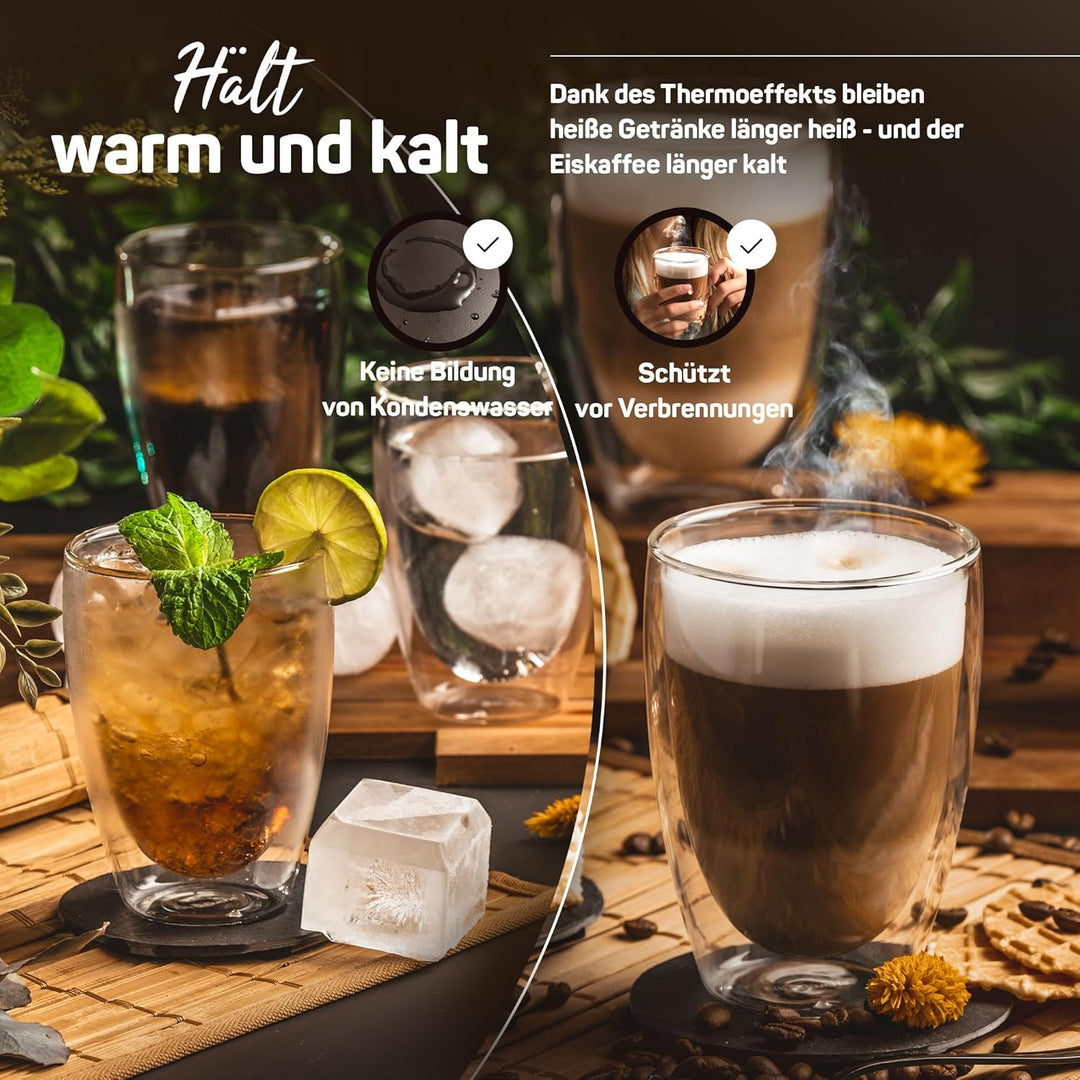 ElbFuchs® Doppelwandige Latte Macchiato Gläser Set [2x 350ml] Kristallklare Thermogläser doppelwandi