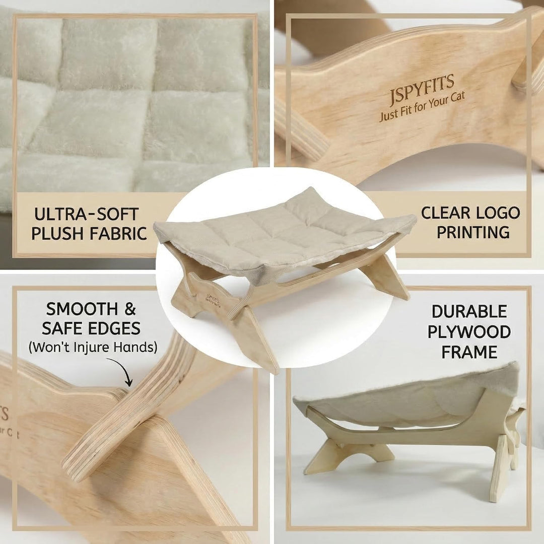 JSPYFITS Katzenbett, Plüsch-Samt-Katzenbetten für Indoor-Katzen, Katzenhängematte aus Holz, 54 x 42