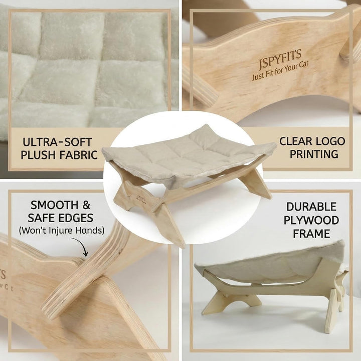 JSPYFITS Katzenbett, Plüsch-Samt-Katzenbetten für Indoor-Katzen, Katzenhängematte aus Holz, 54 x 42