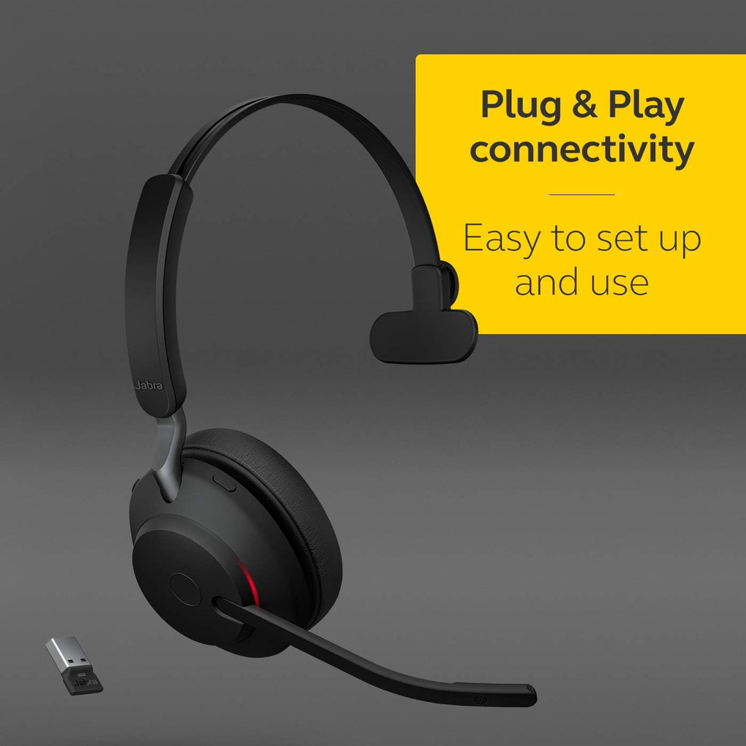 Jabra Evolve2 65 Wireless PC Headset with Charging Stand – Noise Cancelling UC Certified Mono Headph