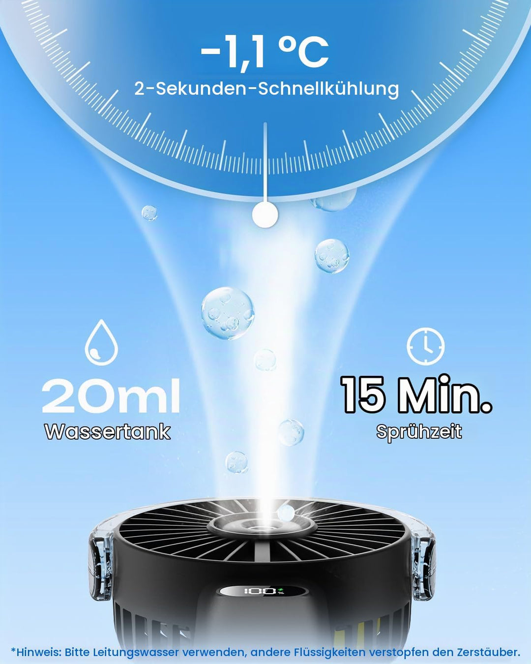 Otlonpe Handventilator Mit Wasserkühlung, Hand Ventilator Akku Aufladbar Mit Wasser, 3 Geschwindigke
