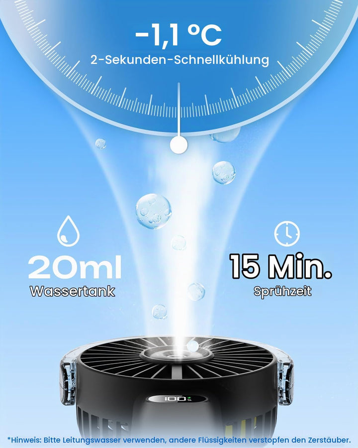 Otlonpe Handventilator Mit Wasserkühlung, Hand Ventilator Akku Aufladbar Mit Wasser, 3 Geschwindigke