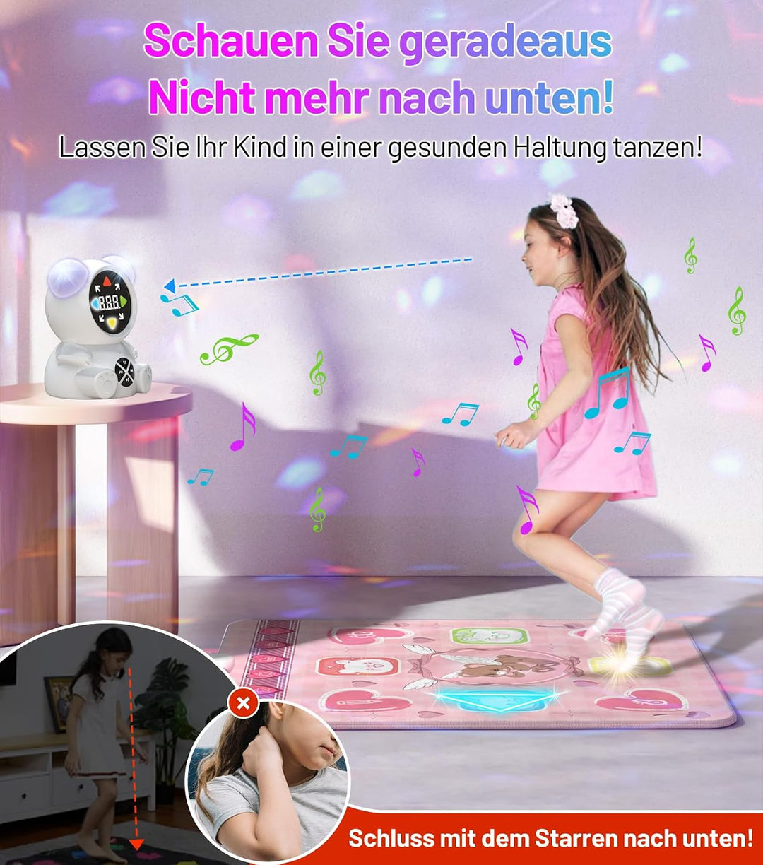 FWFX Tanzmatte für Kinder, Wiederaufladbares Kabellosem Musikmatte Spielzeug, Leuchtende Kindertanzm