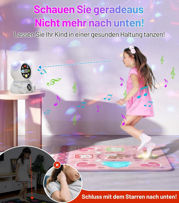 FWFX Tanzmatte für Kinder, Wiederaufladbares Kabellosem Musikmatte Spielzeug, Leuchtende Kindertanzm
