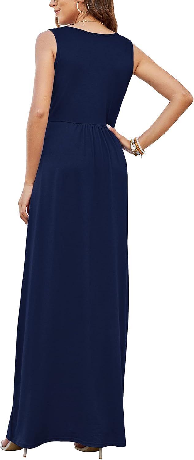 AUSELILY Sommerkleid Damen Lang ärmellos Maxikleider Wickelkleid Sommer Kleid Elegant Tiefem V-Aussc