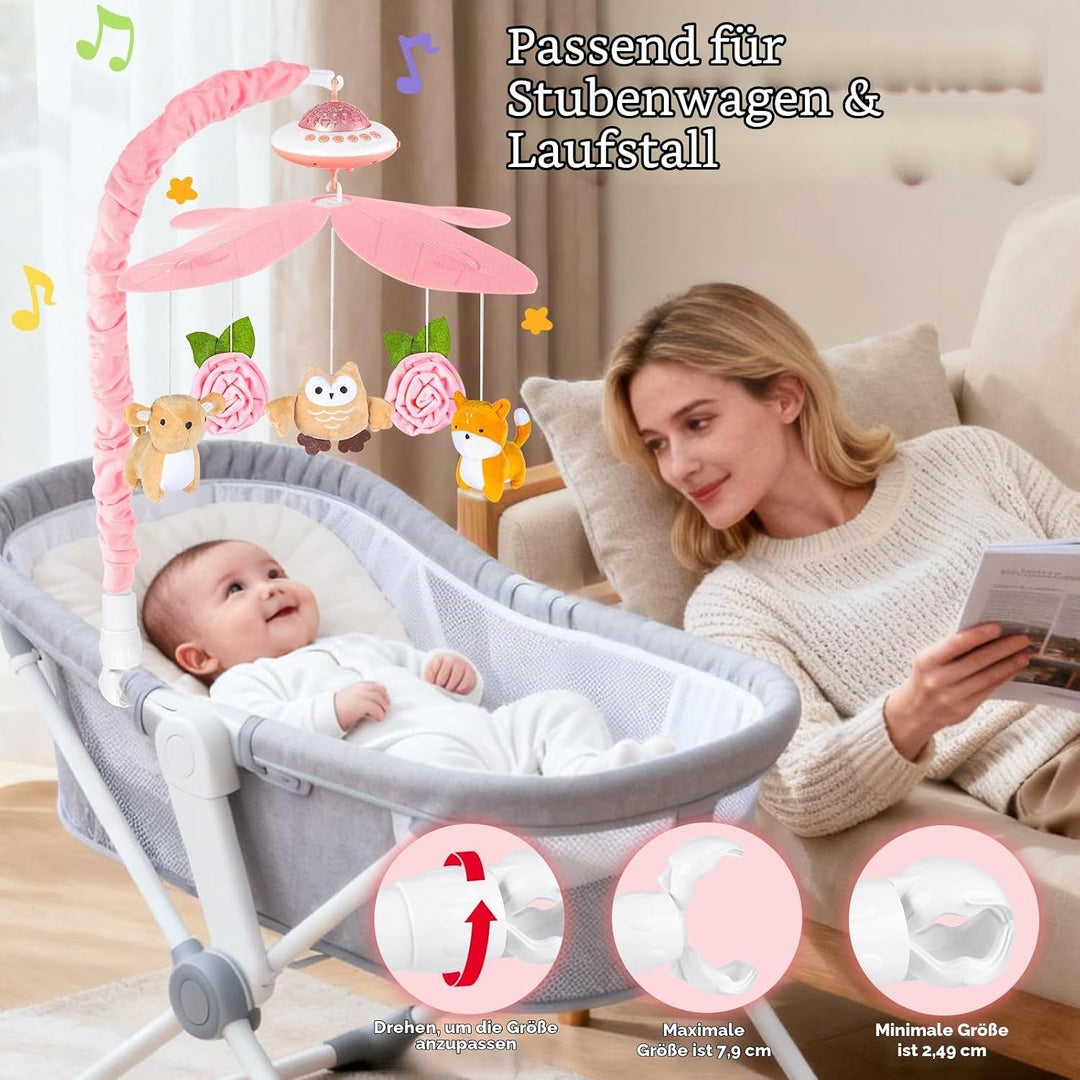 VZO Baby Mobile Babybett, Mobile Baby mit Musik und Projektion, Mobile Wickeltisch Baby Mobiles für