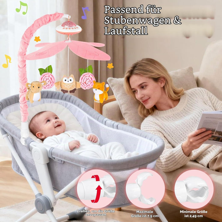 VZO Baby Mobile Babybett, Mobile Baby mit Musik und Projektion, Mobile Wickeltisch Baby Mobiles für