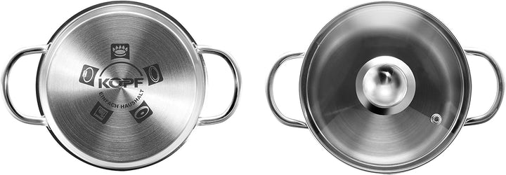 Kopf Mini Topfset Parvus (Edelstahl, 2-teilig, 12 + 14 cm, inkl. Glasdeckel, Induktion)