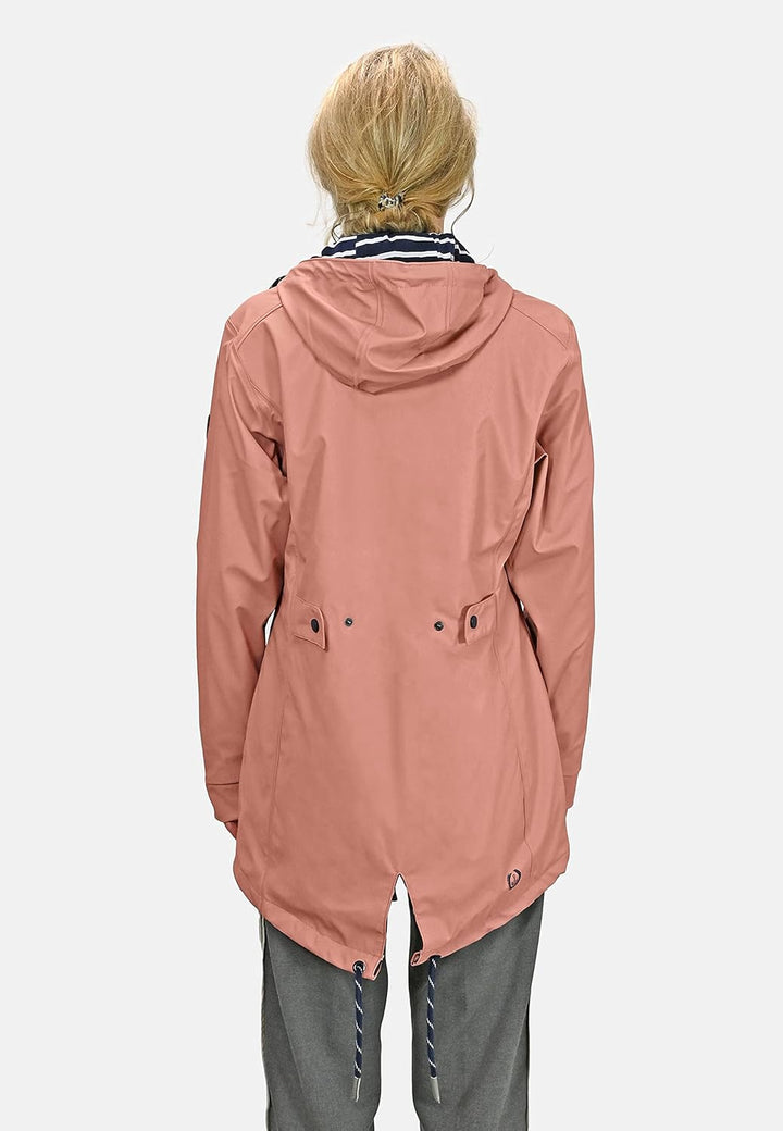 MADSea Damen Regenmantel Friesennerz Maritimes Gestreiftes Innenfutter Rosa, Grösse:36