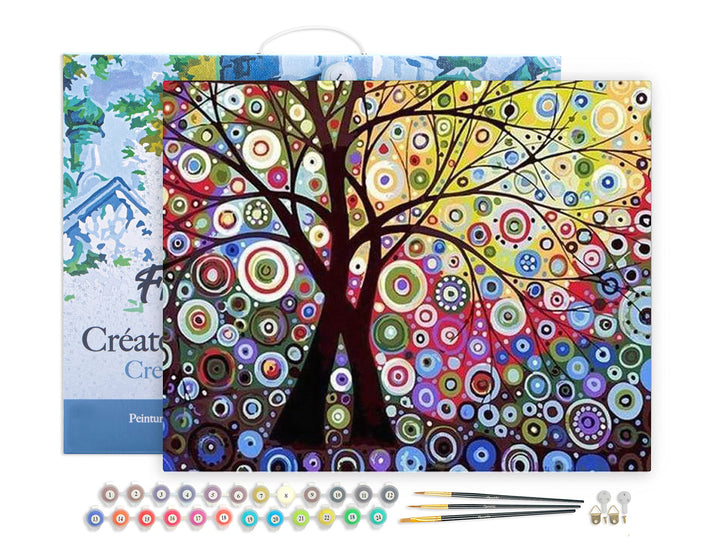 Figured'Art Malen Nach Zahlen Erwachsene Mit Rahmen Baum im Buntglaseffekt - Paint by Numbers Bastel