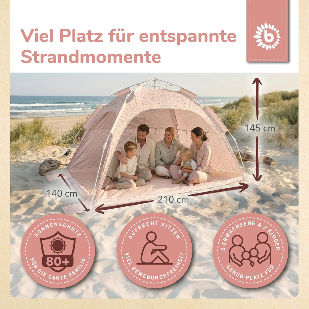 Bieco Strandmuschel Pop Up XXL – Quick-Up Strandzelt Schnellaufbau mit UV Schutz 80+ – Sonnenschutz