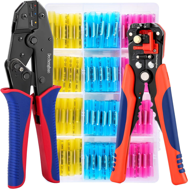 Dechengbao Crimping Tool For Heat Shrink Connectors Set with 200PCS (0.5-6mm²) Marine Grade Heat Shr