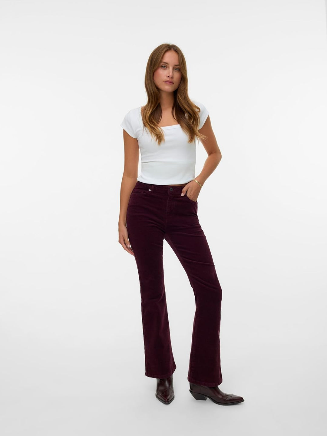 VERO MODA Female Hose VMSIGA Hohe Taille Cordhose XS / 34L Winetasting, XS / 34L Winetasting