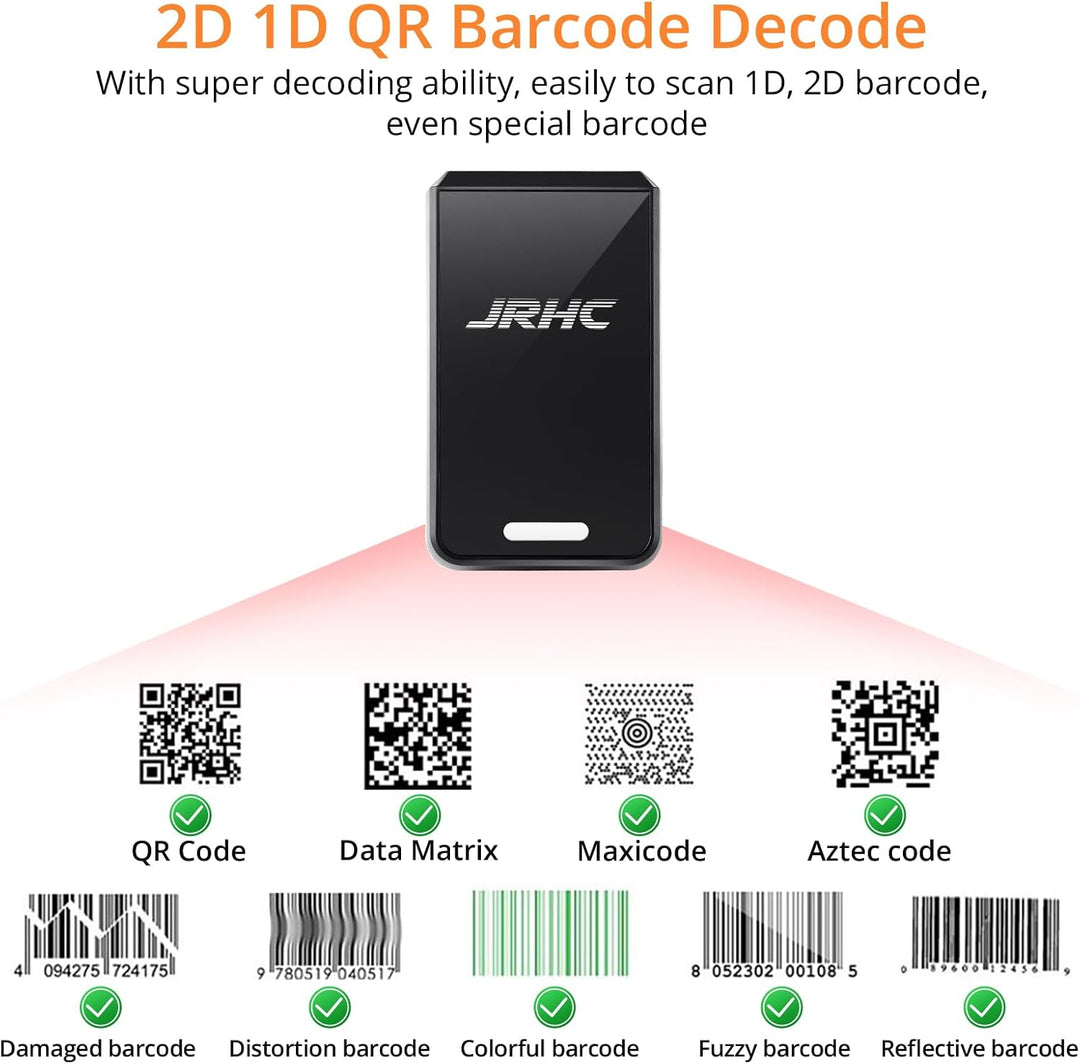 1D 2D Bluetooth Finger Strichcode Scanner Kabellos, Tragbarer Mini Barcode Lesegerät mit 3-in-1 Blue