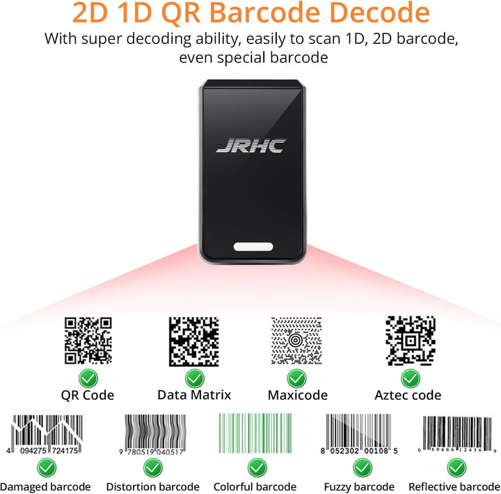 1D 2D Bluetooth Finger Strichcode Scanner Kabellos, Tragbarer Mini Barcode Lesegerät mit 3-in-1 Blue