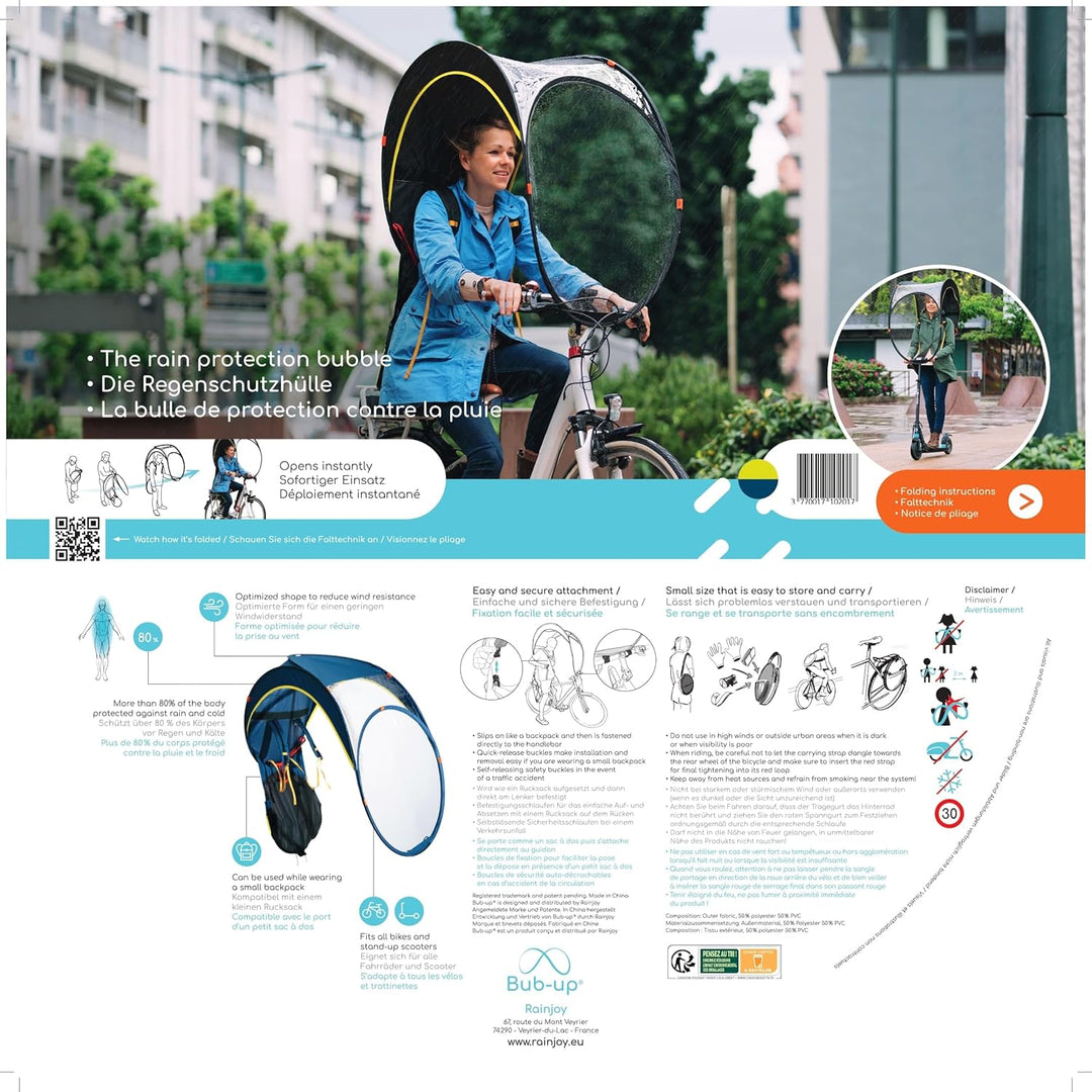 Bub-up Regenschutz für Fahrrad, ersetzt Regenbekleidung (wasserdicht, Jacke, Cape, Parka, Poncho...)