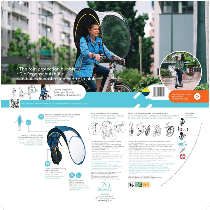 Bub-up Regenschutz für Fahrrad, ersetzt Regenbekleidung (wasserdicht, Jacke, Cape, Parka, Poncho...)