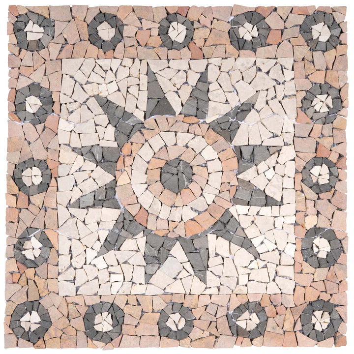 DIVERO Fliesen Rosone Blume Naturstein Mosaik Marmor dekorativ creme-grau- rosé 90 x 90 cm Bodenflie