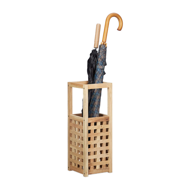 Relaxdays Schirmständer Walnuss, quadratisch, Schirmhalter, Regenschirmständer, Holz, H x B x T: 50