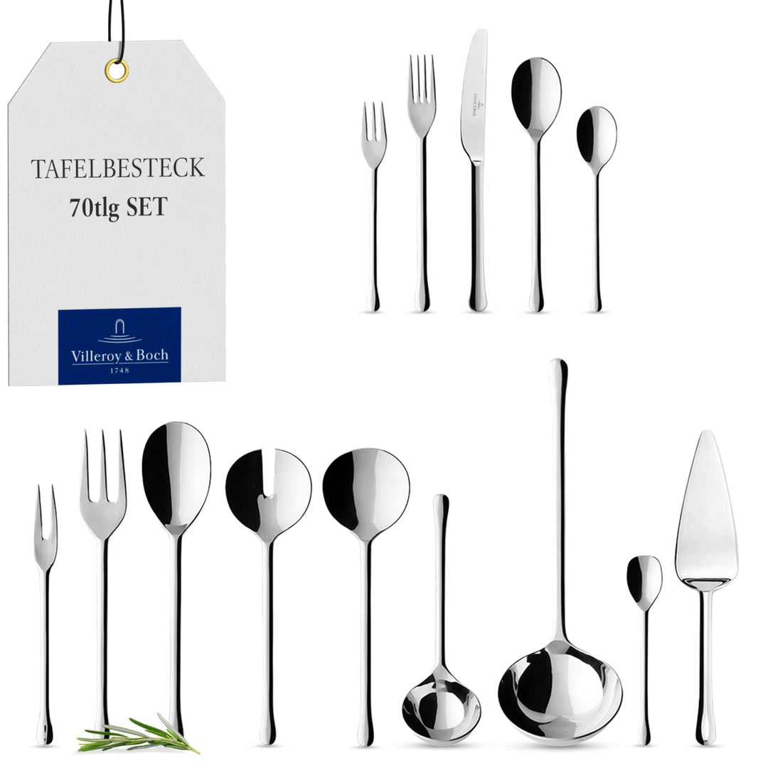 Villeroy &amp; Boch - Udine Besteckset 70-teilig Silber, Spülmaschinenfest, Besteck Set für 12 Personen,