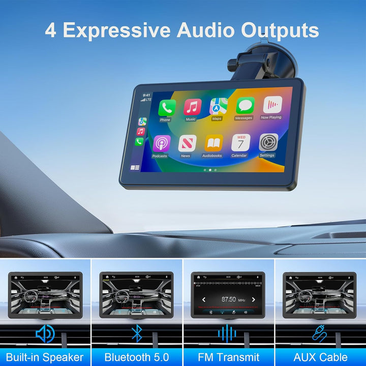7" Drahtloses Tragbares Car Play Display für Apple CarPlay & Android Auto mit Bluetooth, Mirror Link